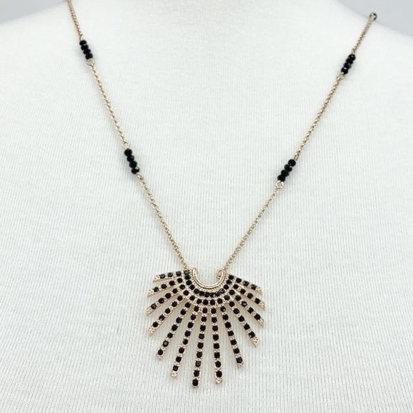 Jewelry - 3/$25 black & gold beaded fan statement necklace